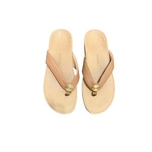 NWOB Vionic Women's Pilar Tan Leather Orthotic Comfort‎ Thong Sandals - Size 11
